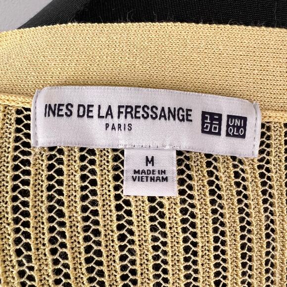 Uniqlo x Ines de la Fressange Yellow Linen-Blend Open-Knit Cardigan Sweater M - Picture 8 of 10
